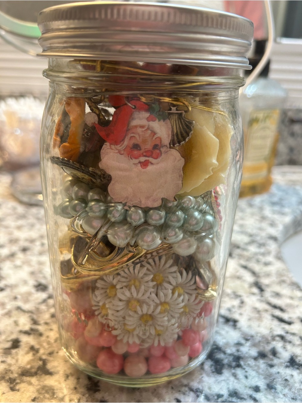 Quart sized jewelry Jar with everyday and holiday jewelry